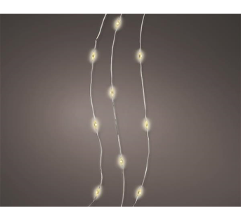 Lumineo Budget Micro-LED-Stranglichterkette – Warmweiß · Kabel silber · Dauerlicht · Batterie
