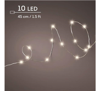 Lumineo Micro-LED-Stranglichterkette – Warmweiß · Kabel silber · Dauerlicht · Batterie