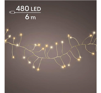 Lumineo Compact Micro-LED-Lichterkette – Warmweiß / klassisch warm · Kabel gold · 8 Funktionen / Twinkle