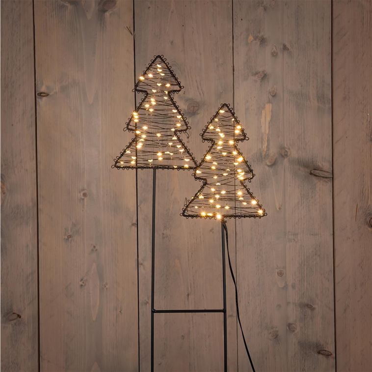 Anna’s Collection LED-Gartenstecker Bäume aus schwarzem Metall – 2er-Set