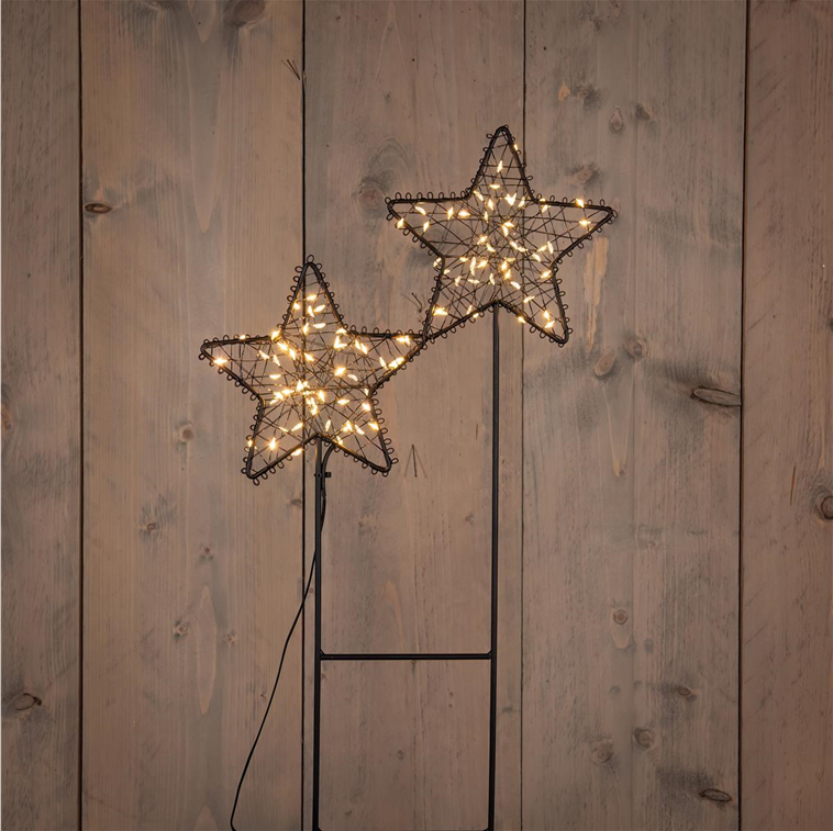 Anna’s Collection LED-Gartenstecker Sterne aus schwarzem Metall – 2er-Set