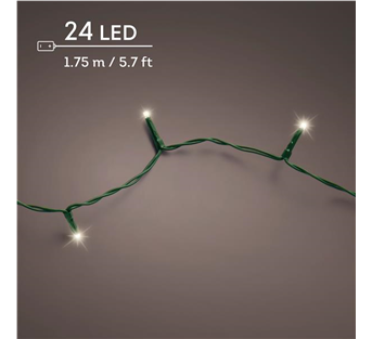 Lumineo Basic LED-Lichterkette – Warmweiß · Kabel grün · 8 Funktionen / Twinkle · Batterie