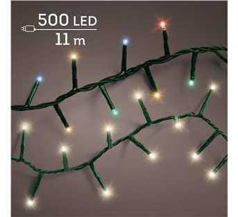 Lumineo Compact LED-Lichterkette – Warmweiß / Multicolor · Kabel grün · 10 Umschaltfunktionen