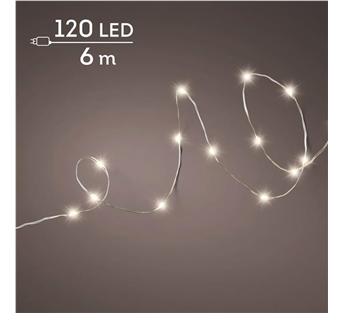 Lumineo Micro-LED-Stranglichterkette – Warmweiß · Kabel silber · Dauerlicht